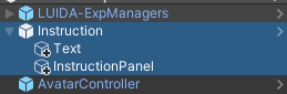 The Hierarchy showing Instruction with InstructionPanel and Text as children.