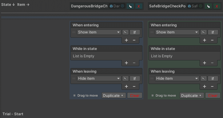 Both checkpoint cells under Trial - Start with their Show / Hide rows.